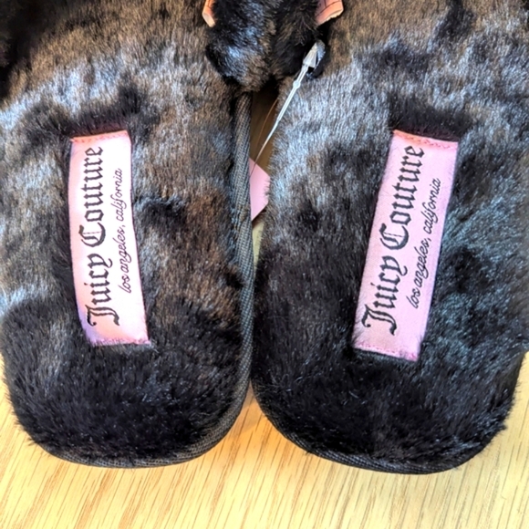 BNWT Juicy Couture Womens (6.5/7.5) Furry Slide-In Slippers With Bow And Crown - Picture 3 of 10